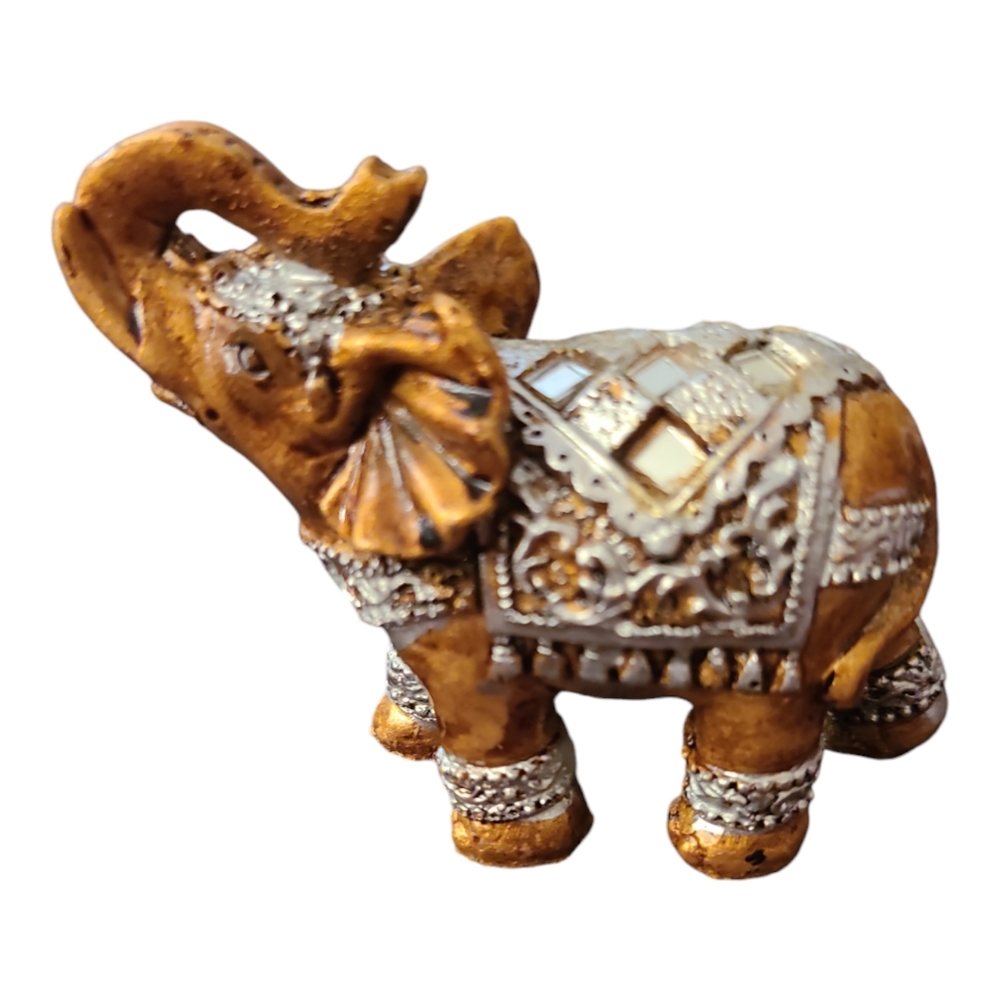 Small Indian Elephant Golden Resin Feng Shui Lucky Boho Figurine 2.5"  Marked #4